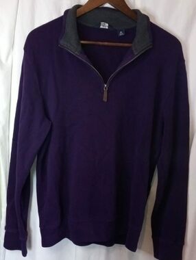 Medium Lands' End Men's Dark Purple Quarter-Zip Gray Collar Preppy Winter Office